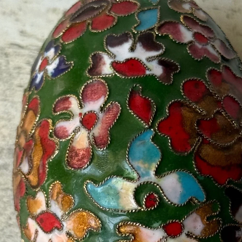 Vintage Cloisonné Multicolor Metal Enamel Floral Flower Decorative Egg